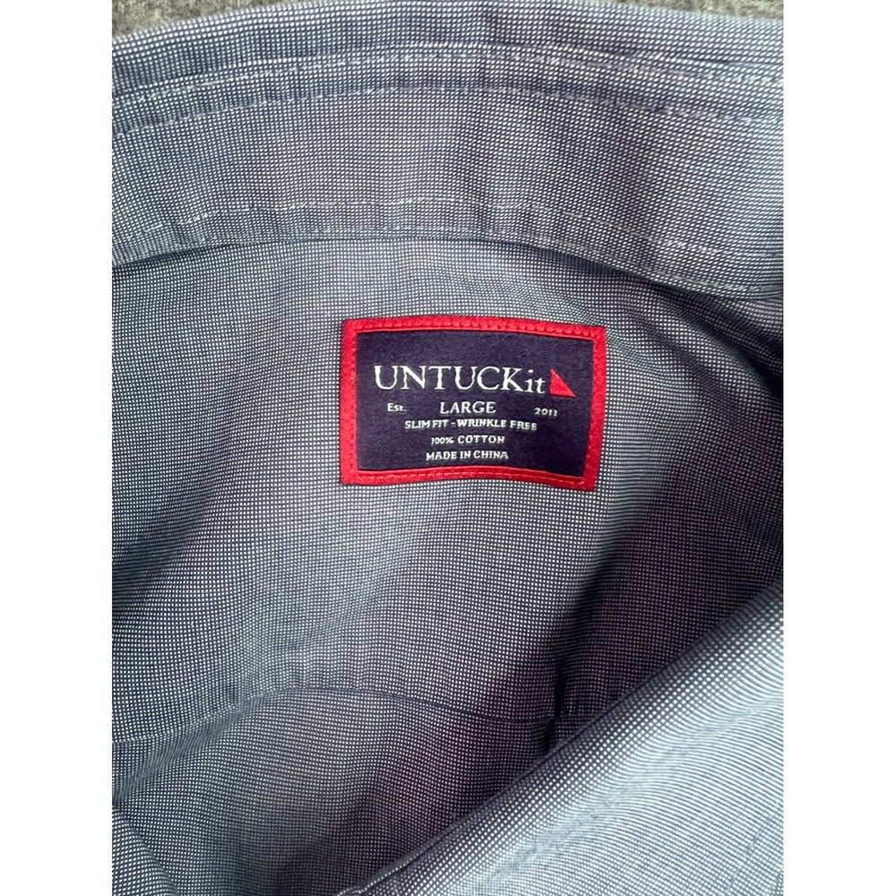 UNTUCKit Pro-Cesare Mens Large Slim Fit Wrinkle Free Navy Button Down Shirt - Picture 6 of 11
